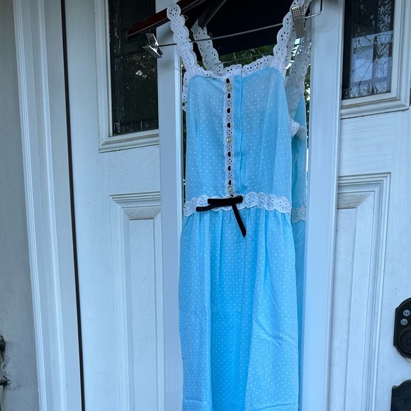Vintage 1970s Smart Time Juniors Blue Dotted Maxi Dress - Picture 5 of 6